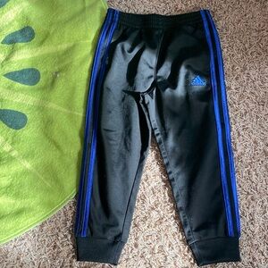 Adidas Kids Black Joggers with Blue Stripes
